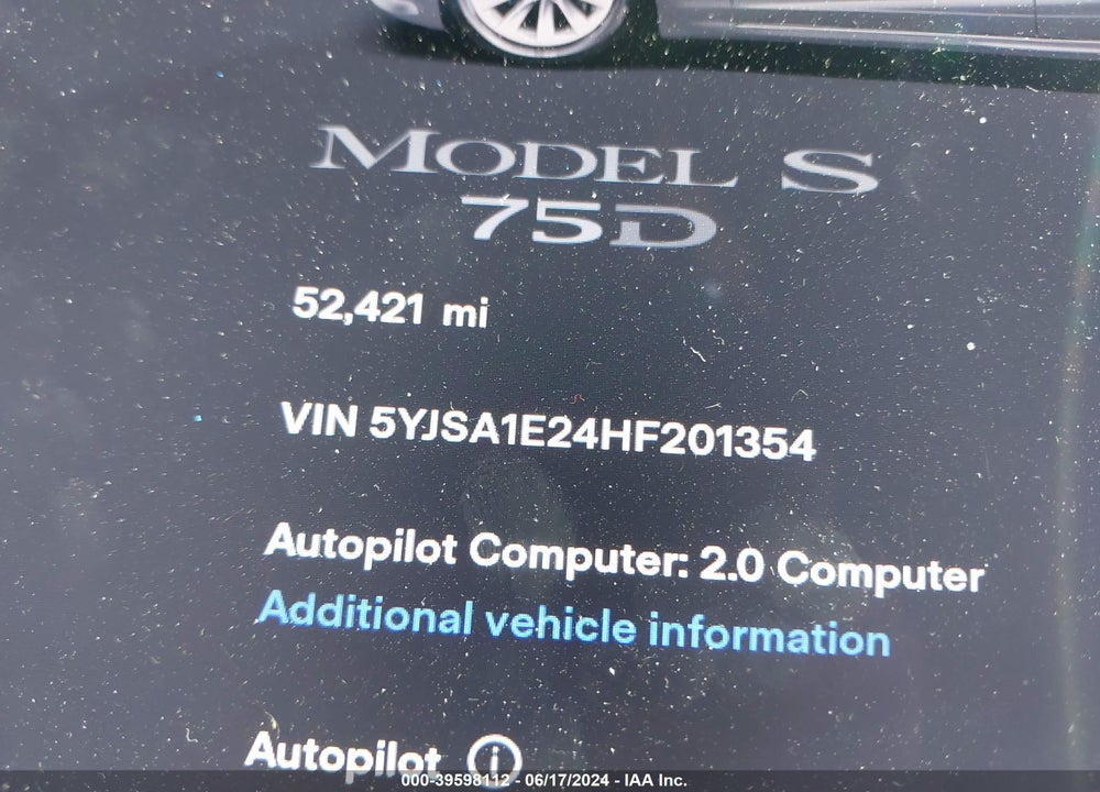 2017 TESLA MODEL S 100D/60D/75D/90D/P100D VIN: 5YJSA1E24HF201354