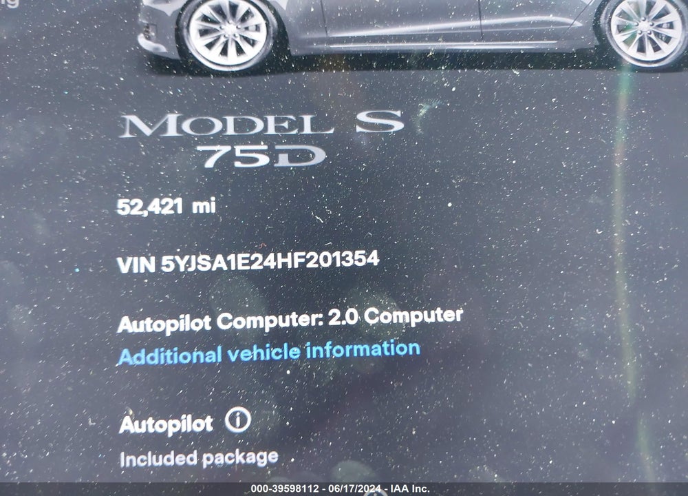 2017 TESLA MODEL S 100D/60D/75D/90D/P100D VIN: 5YJSA1E24HF201354