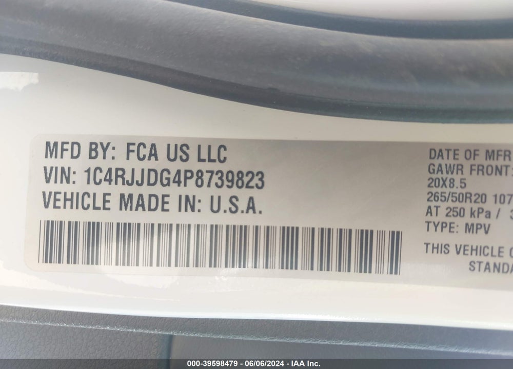 2023 CHEROKEE JEEP GRAND  L OVERLAND 4X2 VIN: 1C4RJJDG4P8739823