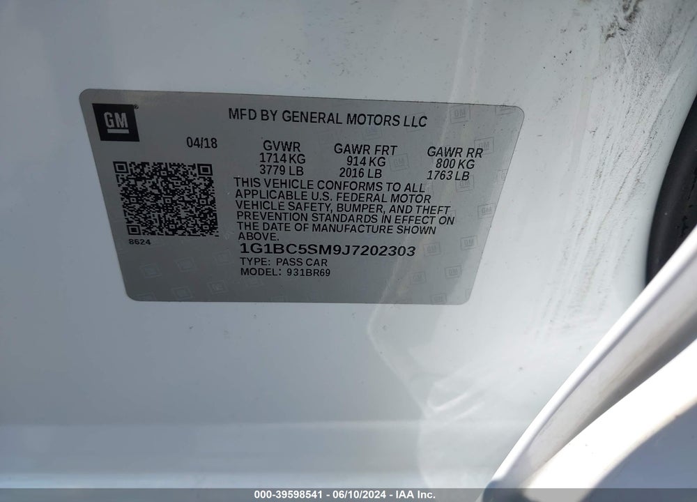 2018 CHEVROLET CRUZE LS AUTO VIN: 1G1BC5SM9J7202303