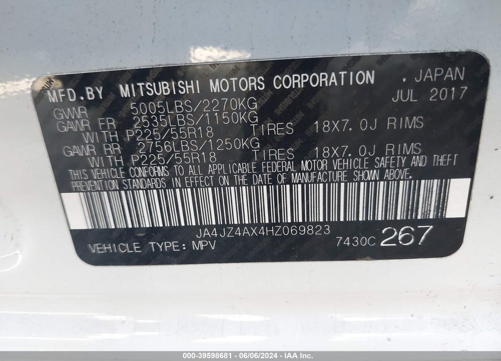 2017 MITSUBISHI OUTLANDER GT VIN: JA4JZ4AX4HZ069823