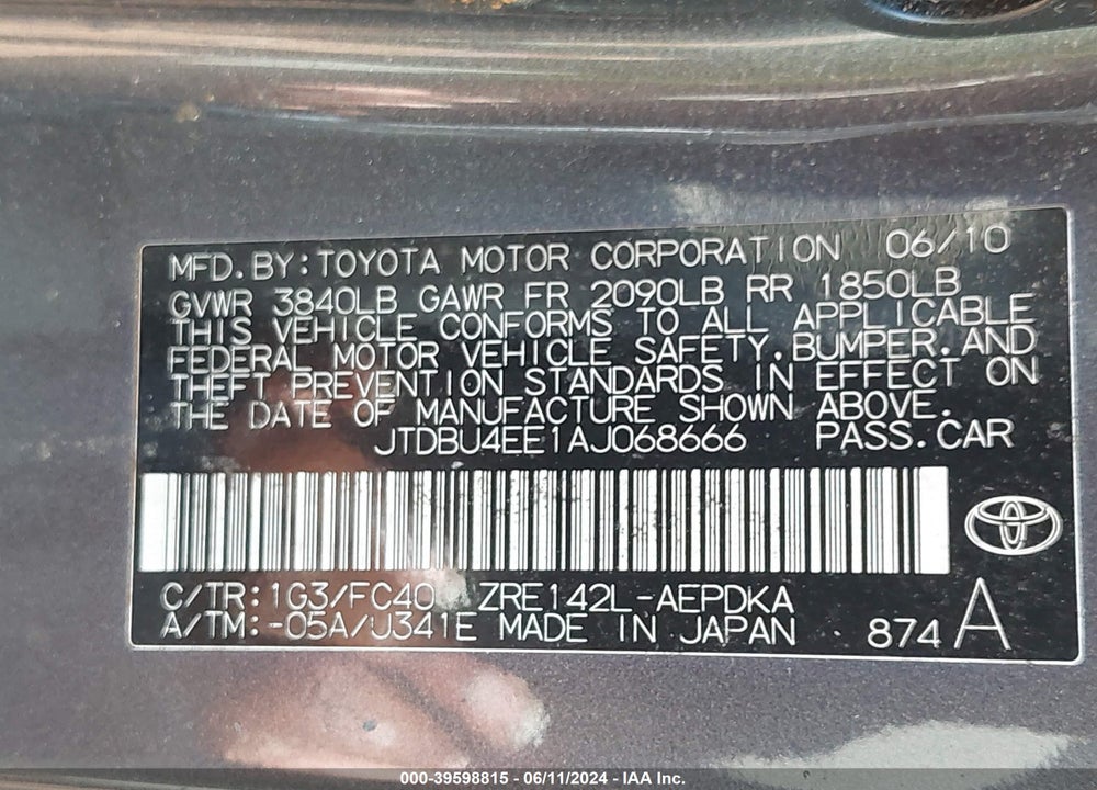 2010 TOYOTA COROLLA LE VIN: JTDBU4EE1AJ068666