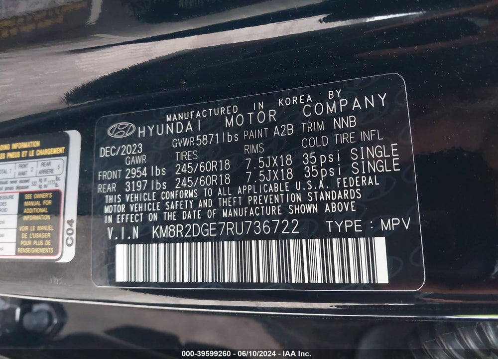 2024 HYUNDAI PALISADE SEL VIN: KM8R2DGE7RU736722