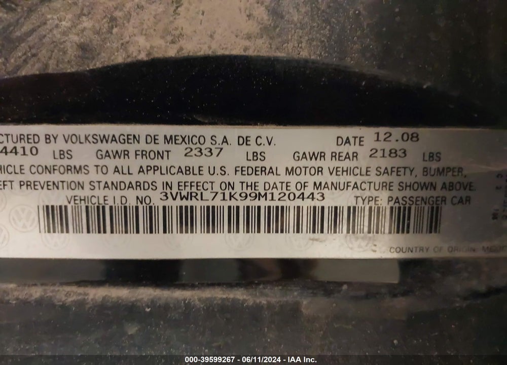 2009 VOLKSWAGEN JETTA TDI VIN: 3VWRL71K99M120443