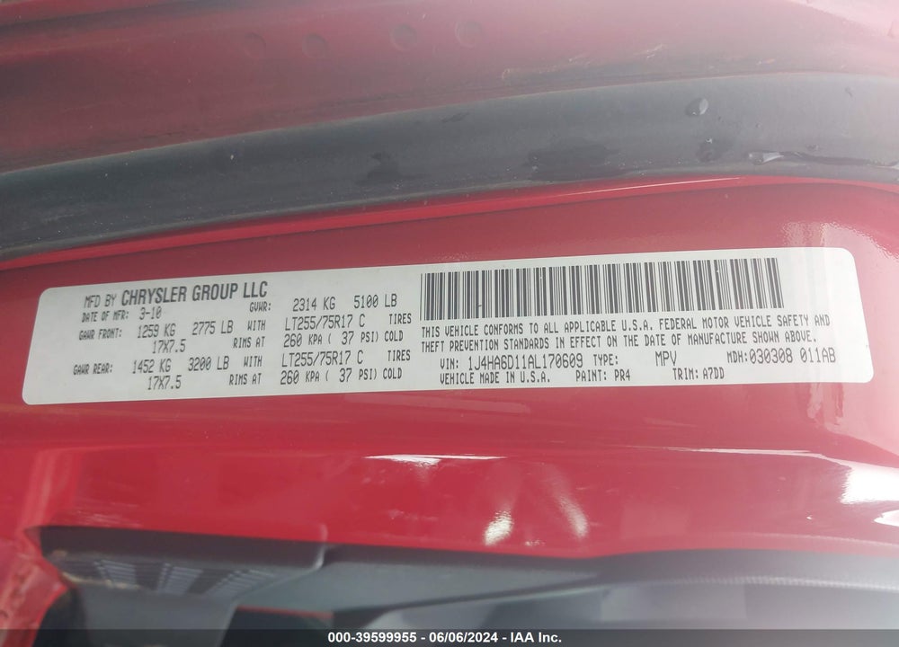 2010 JEEP WRANGLER RUBICON VIN: 1J4HA6D11AL170609