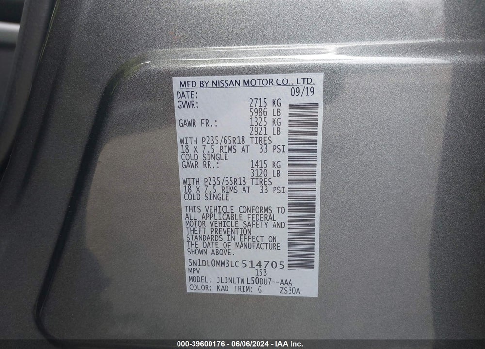 2020 INFINITI QX60 LUXE AWD VIN: 5N1DL0MM3LC514705