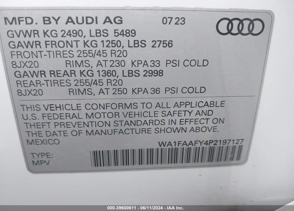 2023 AUDI Q5 PRESTIGE 45 TFSI S LINE QUATTRO S TRONIC VIN: WA1FAAFY4P2197127