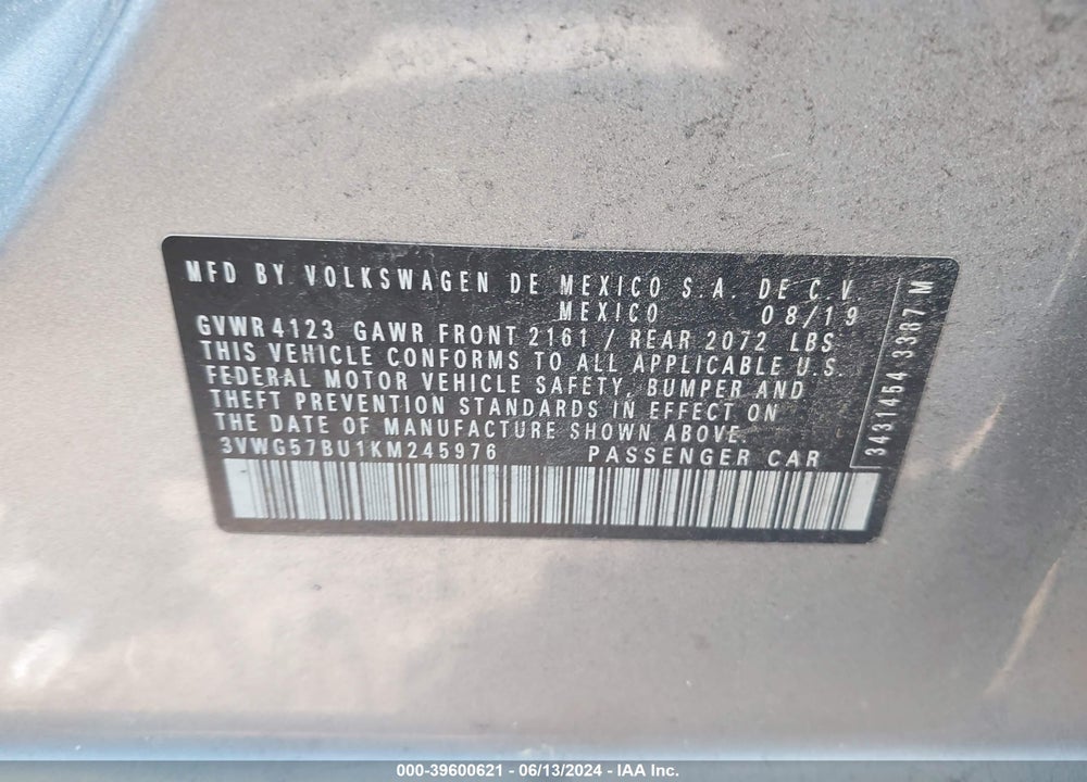 2019 VOLKSWAGEN JETTA 1.4T SEL PREMIUM VIN: 3VWG57BU1KM245976