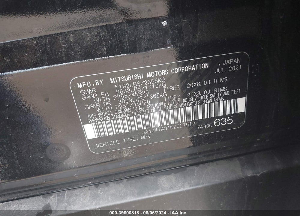 2022 MITSUBISHI OUTLANDER ES 2.5 S-AWC VIN: JA4J4TA81NZ027512