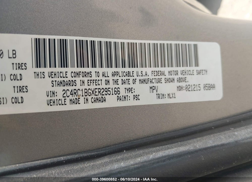 2014 CHRYSLER TOWN & COUNTRY TOURING VIN: 2C4RC1BGXER295166