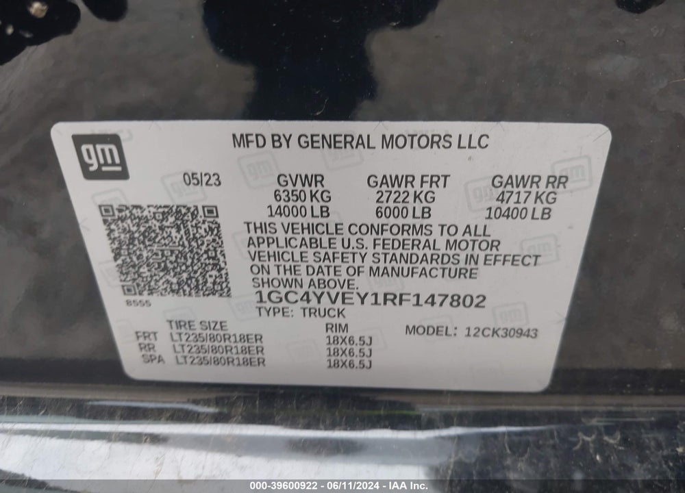 2024 CHEVROLET SILVERADO 3500HD VIN: 1GC4YVEY1RF147802