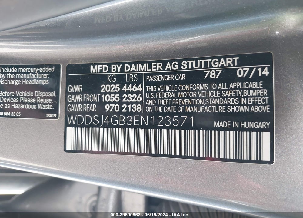 2014 MERCEDES-BENZ CLA 250 4MATIC VIN: WDDSJ4GB3EN123571