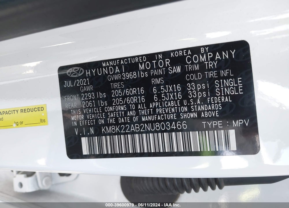 2022 HYUNDAI KONA SE VIN: KM8K22AB2NU803466