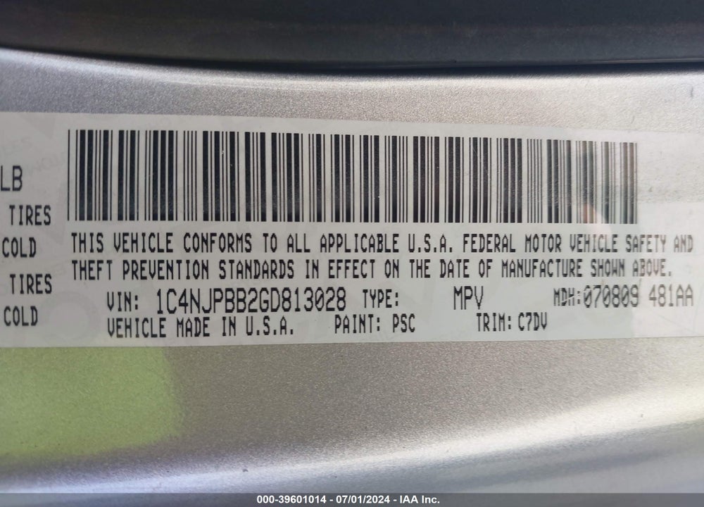 2016 JEEP PATRIOT SPORT VIN: 1C4NJPBB2GD813028