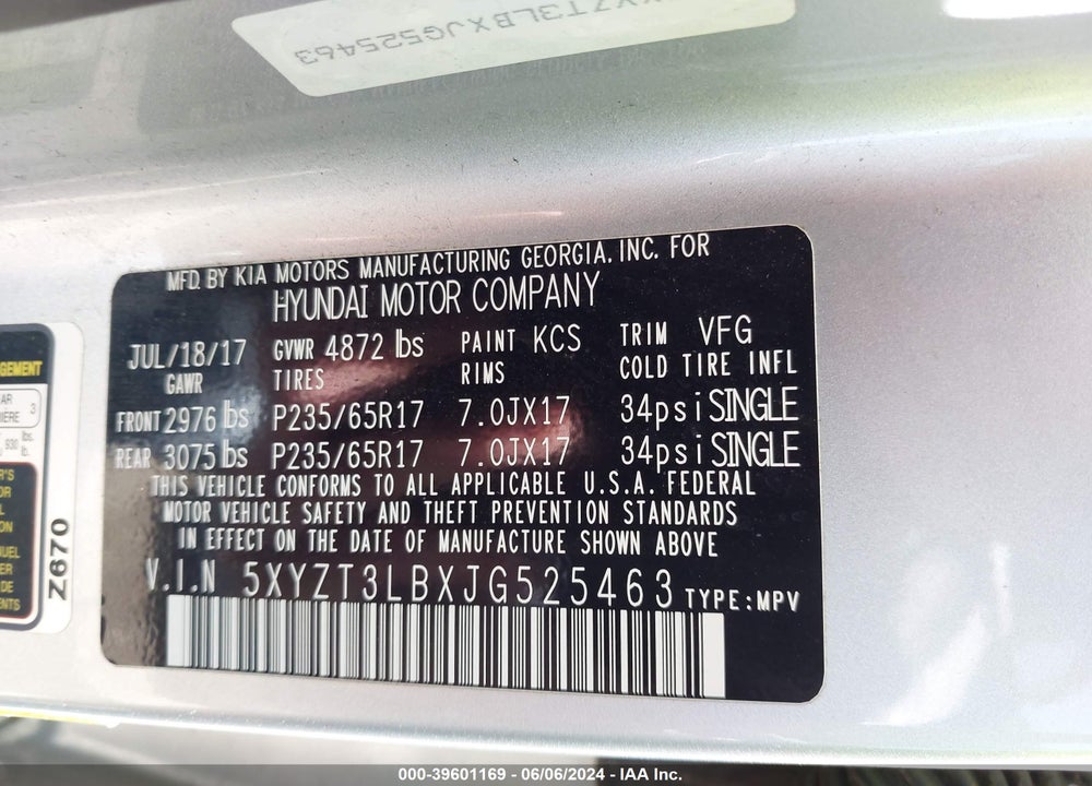 2018 HYUNDAI SANTA FE SPORT 2.4L VIN: 5XYZT3LBXJG525463