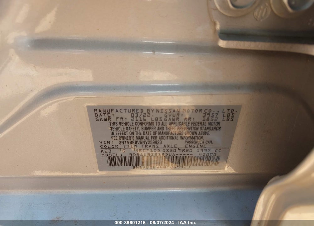 2022 NISSAN SENTRA S XTRONIC CVT VIN: 3N1AB8BV6NY259923