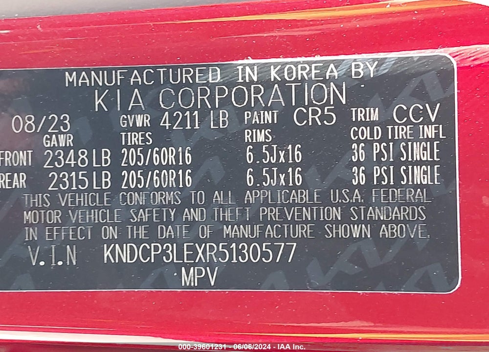 2024 KIA NIRO LX VIN: KNDCP3LEXR5130577