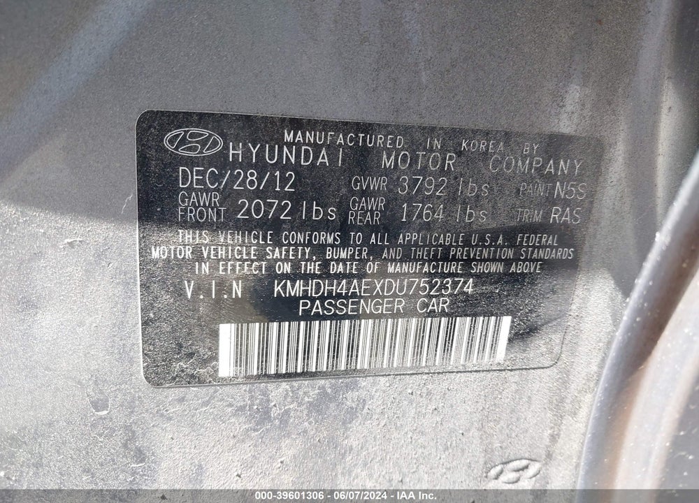 2013 HYUNDAI ELANTRA GLS VIN: KMHDH4AEXDU752374