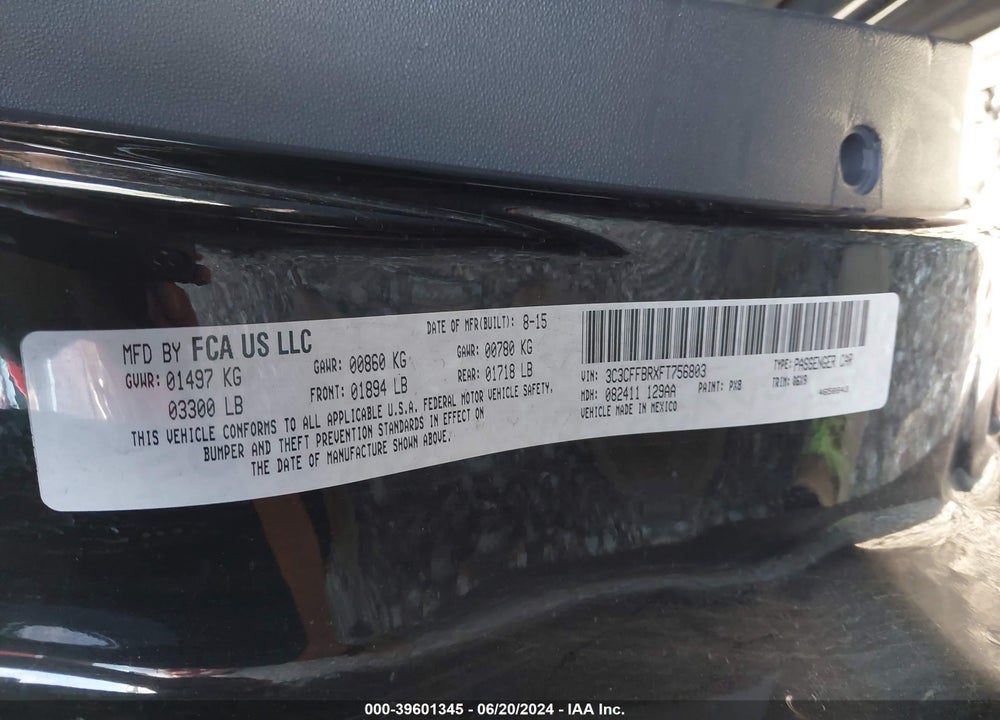 2015 FIAT 500 SPORT VIN: 3C3CFFBRXFT756803
