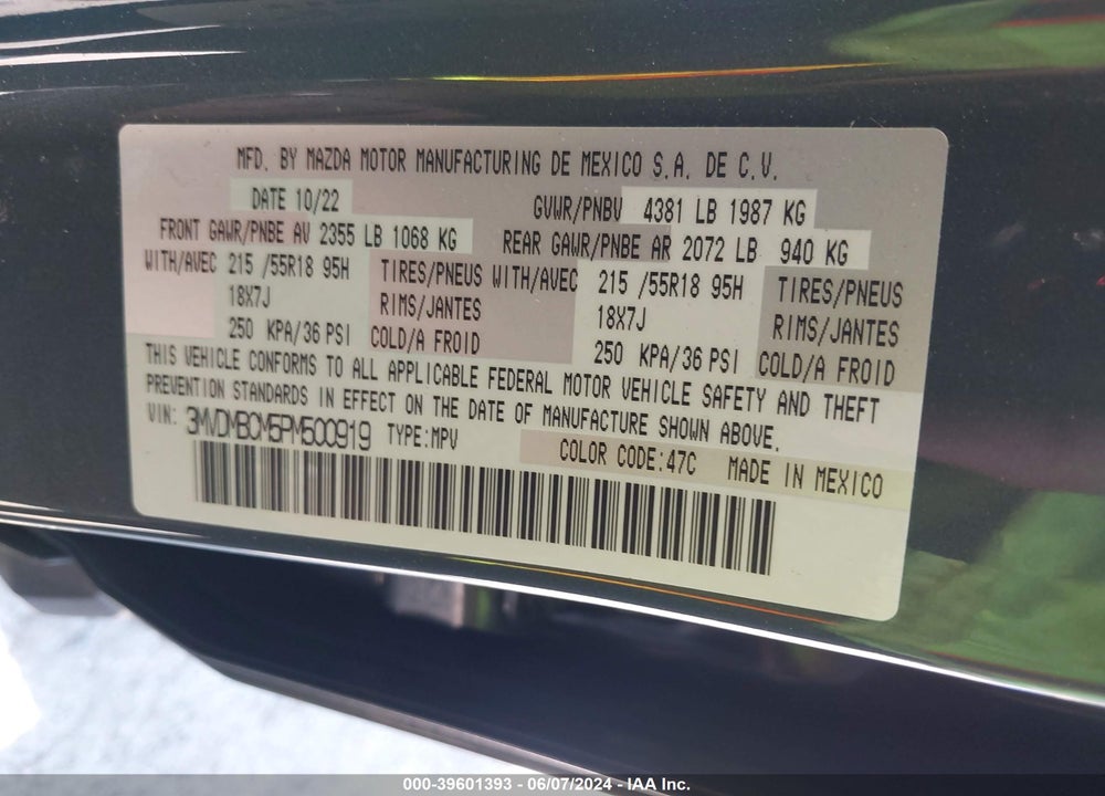 2023 MAZDA CX-30 2.5 S CARBON EDITION VIN: 3MVDMBCM5PM500919