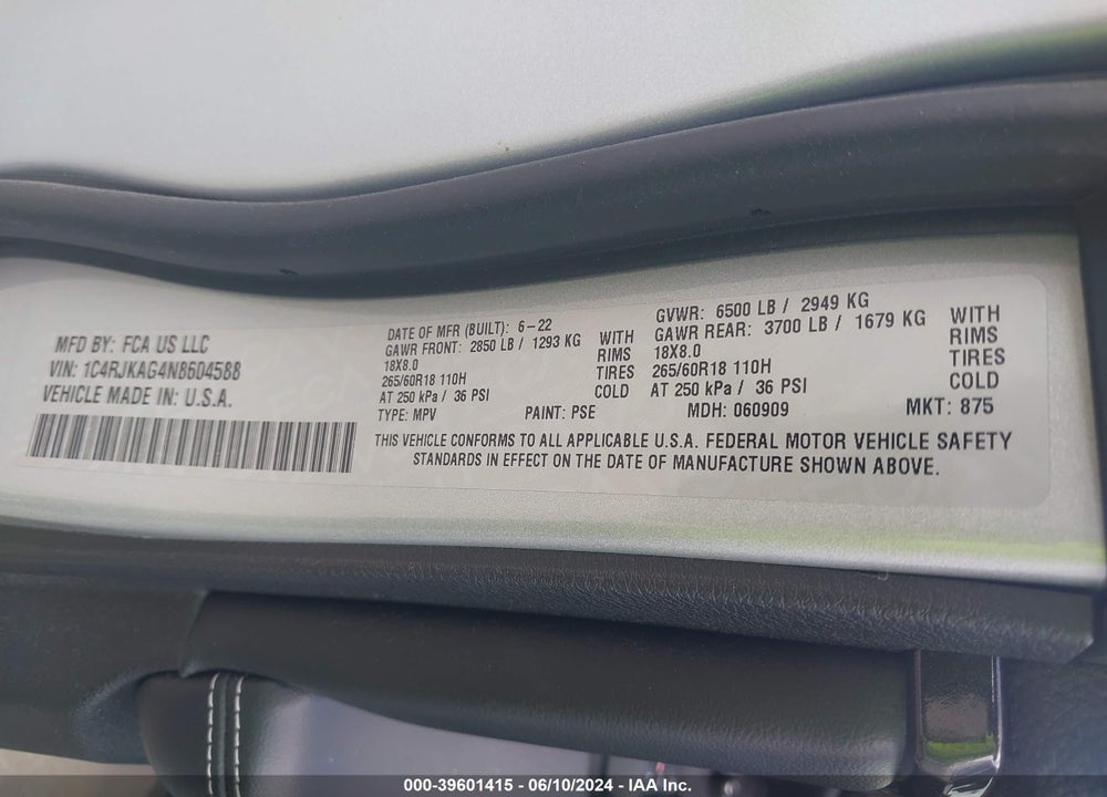 2022 JEEP GRAND CHEROKEE L LAREDO 4X4 VIN: 1C4RJKAG4N8604588