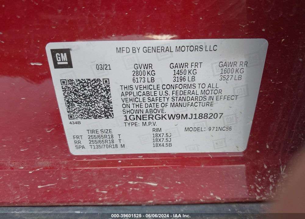 2021 CHEVROLET TRAVERSE FWD LT CLOTH VIN: 1GNERGKW9MJ188207