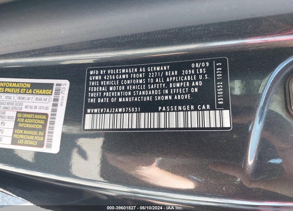 2010 VOLKSWAGEN GTI 2-DOOR VIN: WVWEV7AJ2AW075031