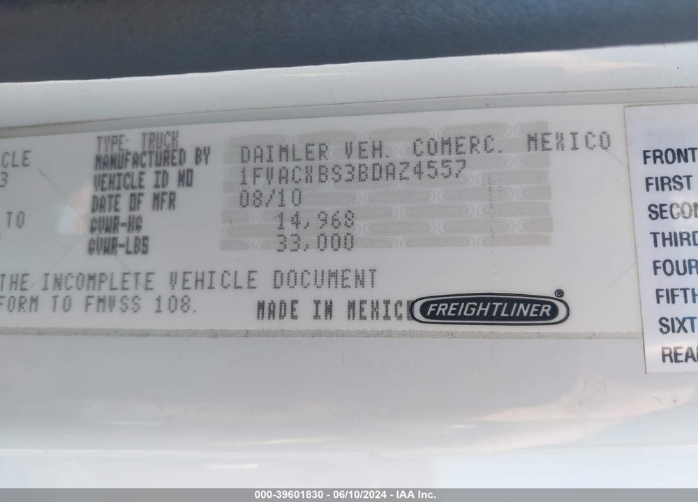 2011 FREIGHTLINER M2 106 MEDIUM DUTY VIN: 1FVACXBS3BDAZ4557