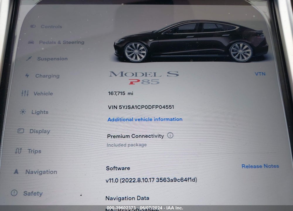 2013 TESLA MODEL S PERFORMANCE VIN: 5YJSA1CP0DFP04551