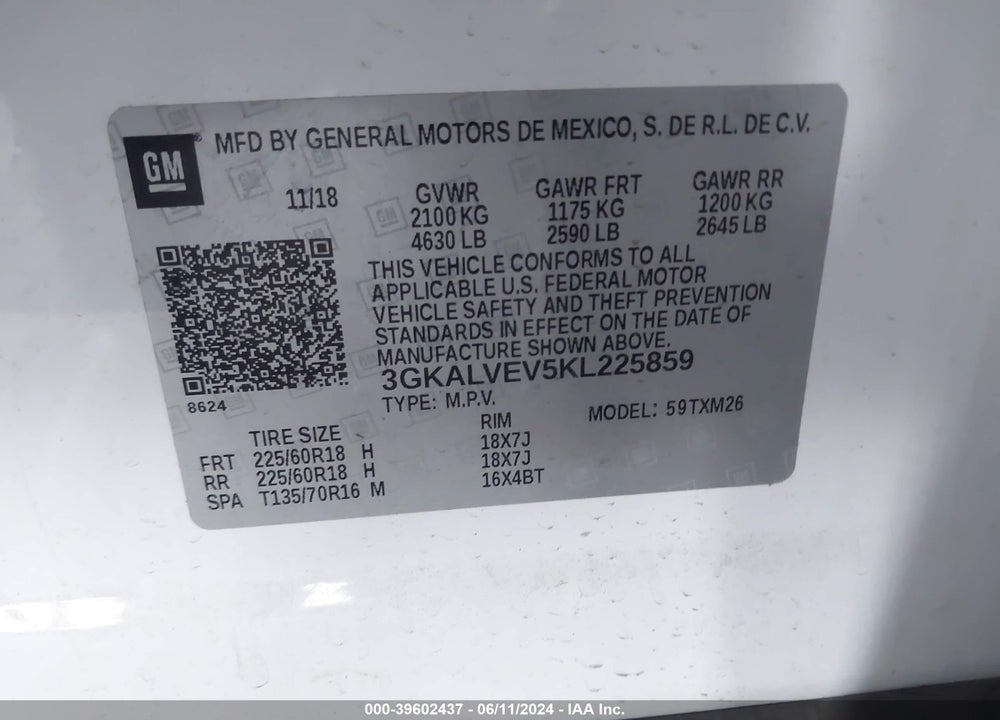 2019 GMC TERRAIN SLT VIN: 3GKALVEV5KL225859