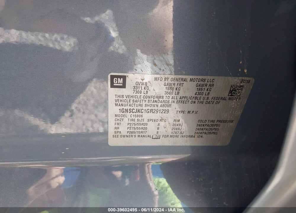 2016 CHEVROLET SUBURBAN LTZ VIN: 1GNSCJKC1GR291229