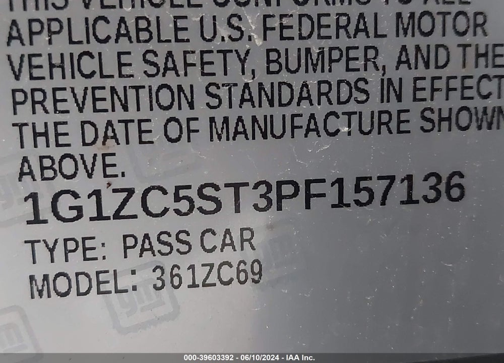 2023 CHEVROLET MALIBU FWD 1FL VIN: 1G1ZC5ST3PF157136
