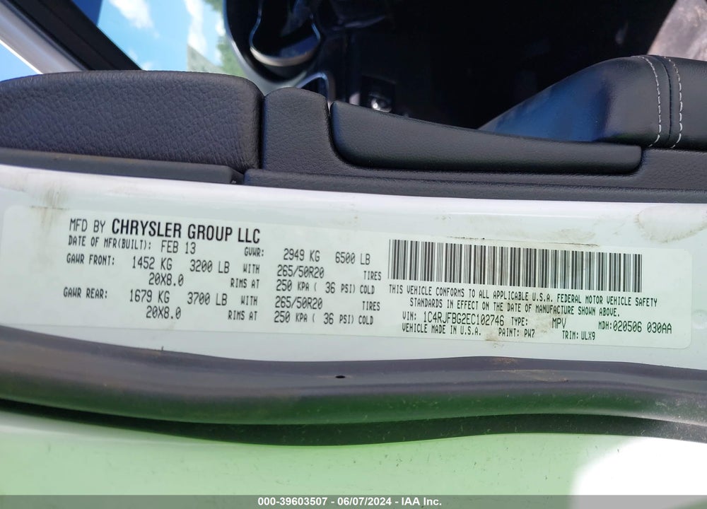 2014 JEEP GRAND CHEROKEE LIMITED VIN: 1C4RJFBG2EC102746