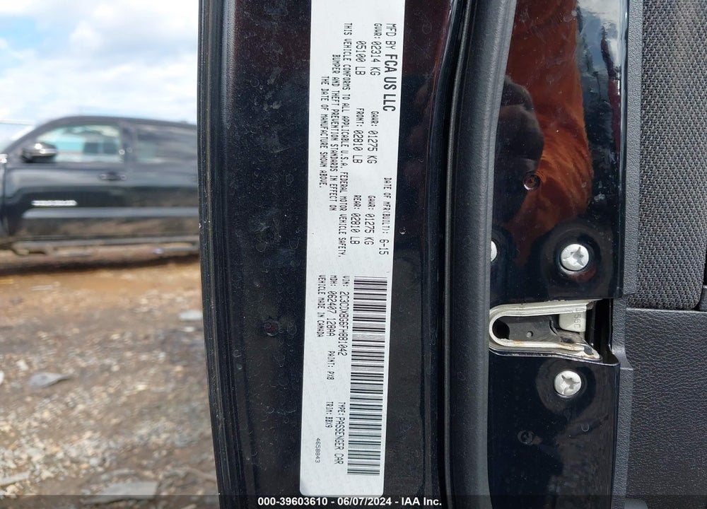 2015 DODGE CHARGER SE VIN: 2C3CDXBG6FH881042