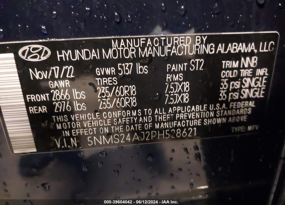 2023 HYUNDAI SANTA FE SEL VIN: 5NMS24AJ2PH528621