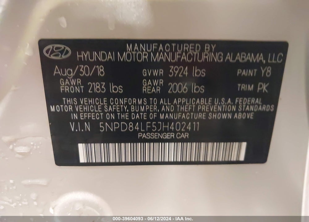 2018 HYUNDAI ELANTRA VALUE EDITION VIN: 5NPD84LF5JH402411