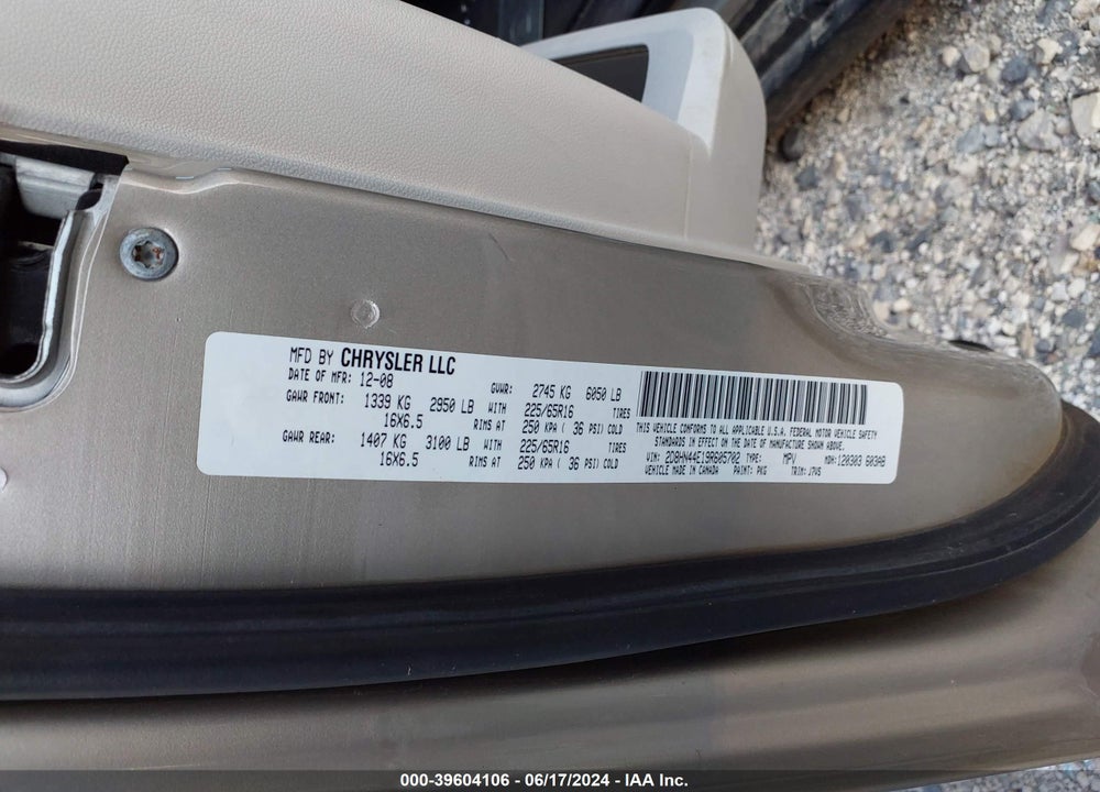 2009 DODGE GRAND CARAVAN SE VIN: 2D8HN44E19R605702