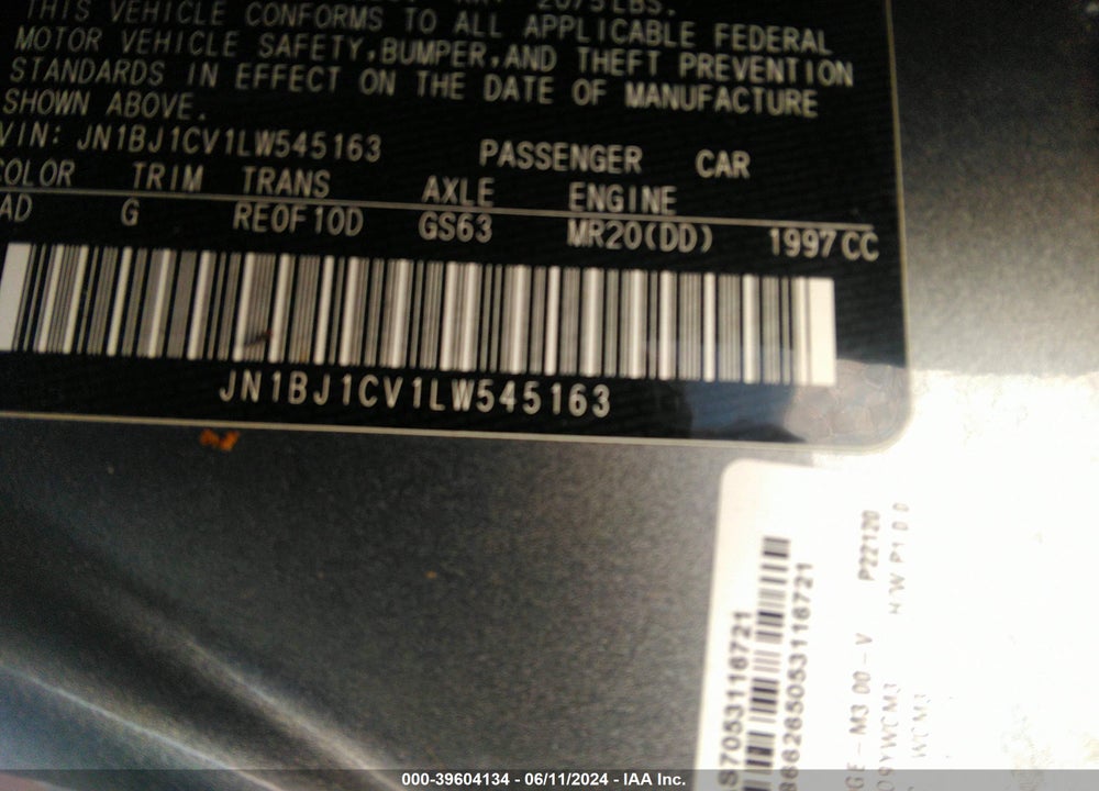 2020 NISSAN ROGUE SPORT S FWD XTRONIC CVT VIN: JN1BJ1CV1LW545163