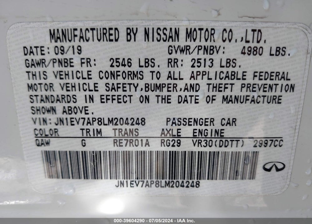 2020 INFINITI Q50 VIN: JN1EV7AP8LM204248