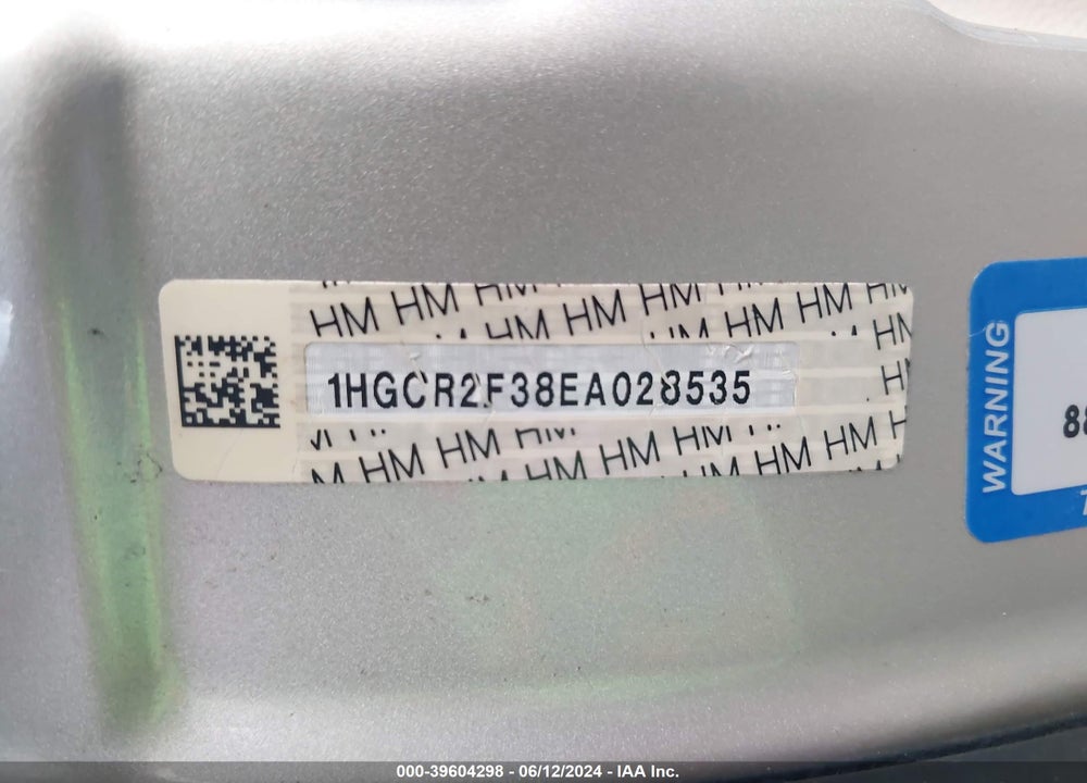 2014 HONDA ACCORD LX VIN: 1HGCR2F38EA028535