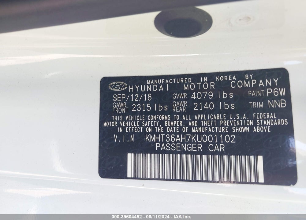 2019 HYUNDAI VELOSTER N VIN: KMHT36AH7KU001102