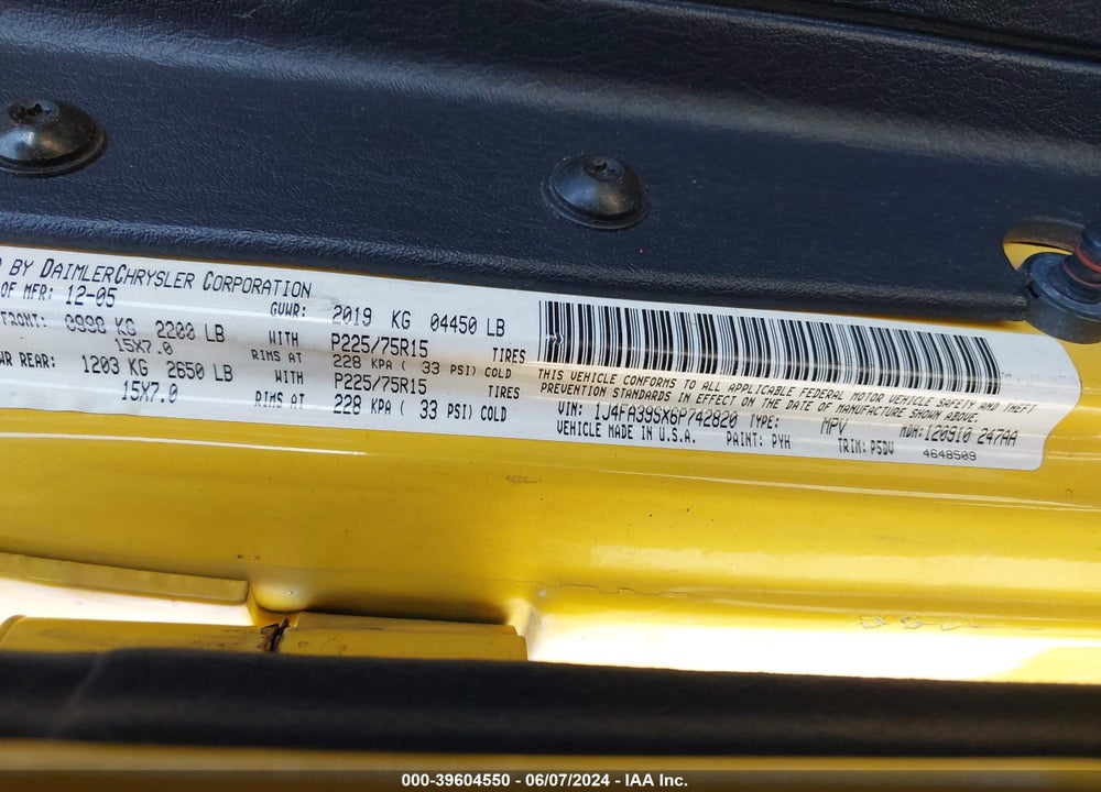 2006 JEEP WRANGLER X VIN: 1J4FA39SX6P742820