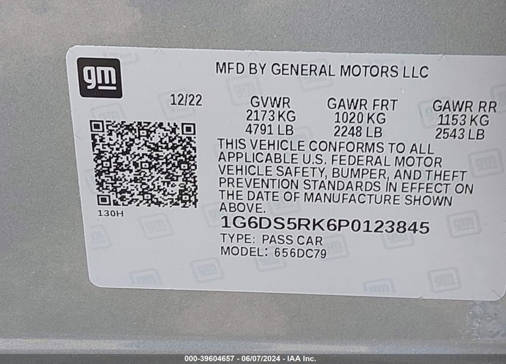 2023 CADILLAC CT5 PREMIUM LUXURY VIN: 1G6DS5RK6P0123845