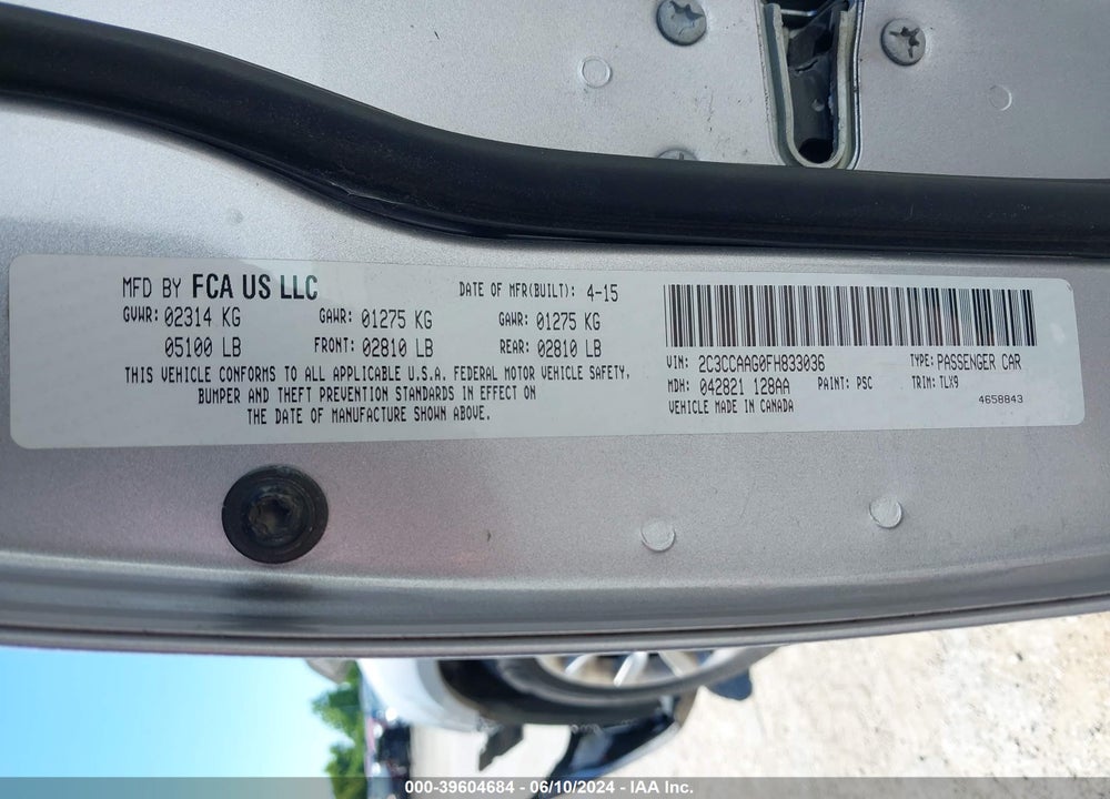 2015 CHRYSLER 300 LIMITED VIN: 2C3CCAAG0FH833036