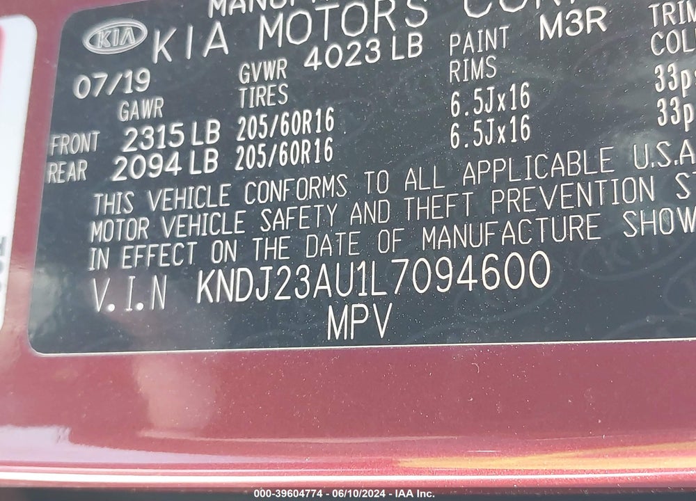 2020 KIA SOUL !/+/S VIN: KNDJ23AU1L7094600