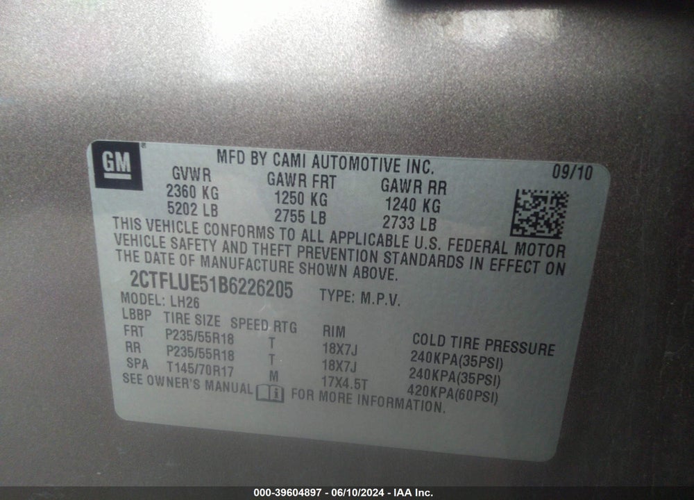 2011 GMC TERRAIN SLT-1 VIN: 2CTFLUE51B6226205