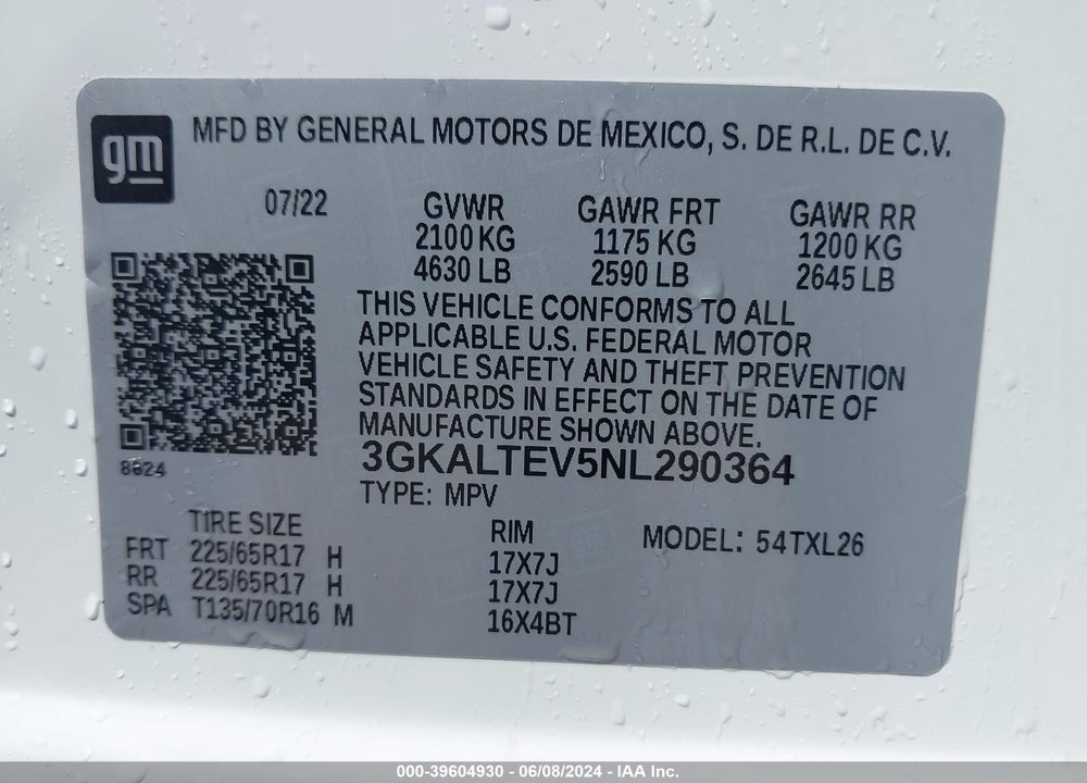 2022 GMC TERRAIN AWD SLE VIN: 3GKALTEV5NL290364
