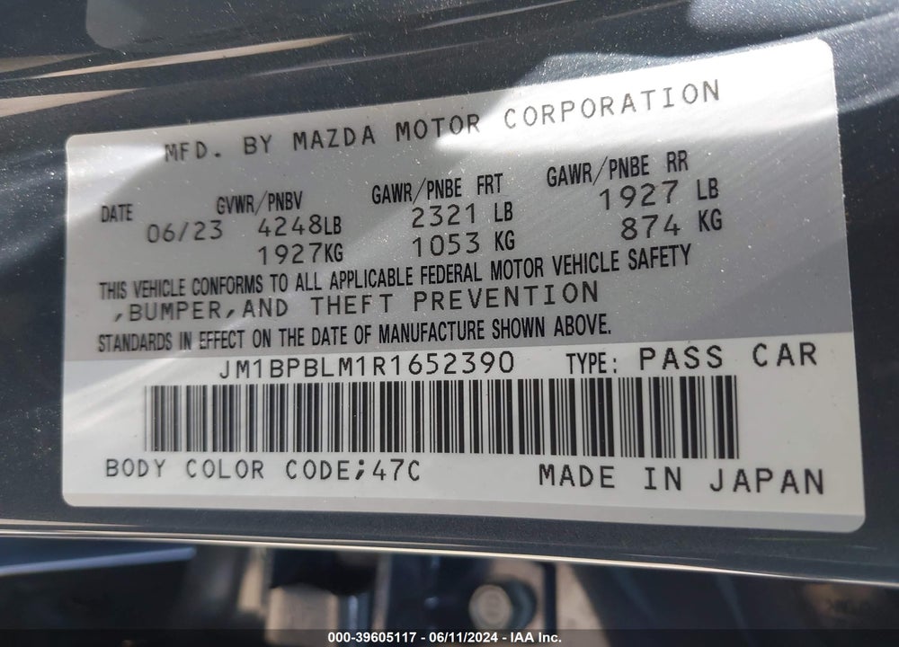 2024 MAZDA 3 2.5 S CARBON EDITION VIN: JM1BPBLM1R1652390