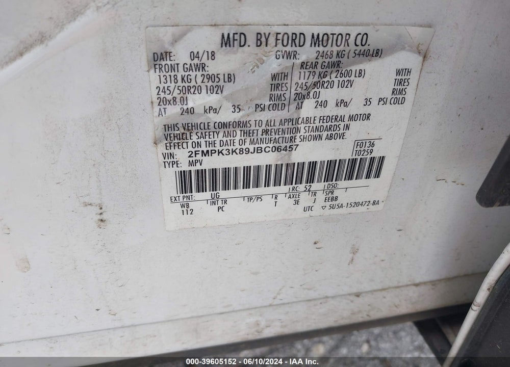 2018 FORD EDGE TITANIUM VIN: 2FMPK3K89JBC06457