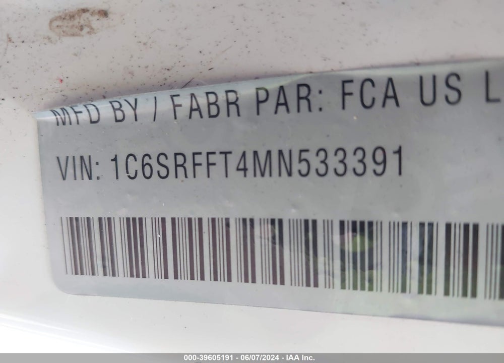 2021 RAM 1500 BIG HORN VIN: 1C6SRFFT4MN533391